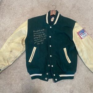 Vintage Varsity Jacket with Green and Tan Design